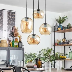 hofstein Soutinho Suspension, Boule lumineuse Ambre, 4 lumières