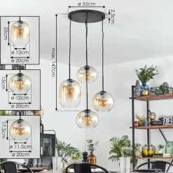 hofstein Soutinho Suspension, Boule lumineuse Ambre, Clair, 4 lumières