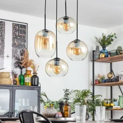 hofstein Soutinho Suspension, Boule lumineuse Ambre, Clair, 4 lumières