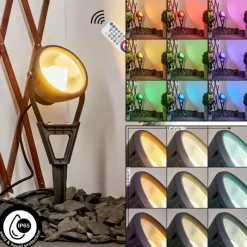 hofstein Spot de jardin Phniet LED Noir, 1 lumière, Télécommandes, Changeur de couleurs