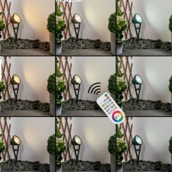 hofstein Spot de jardin Phniet LED Noir, 1 lumière, Télécommandes, Changeur de couleurs