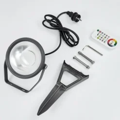 hofstein Spot de jardin Phniet LED Noir, 1 lumière, Télécommandes, Changeur de couleurs