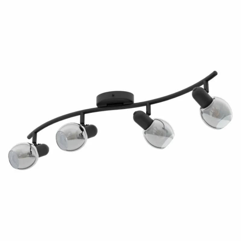 Suspension Verre Fumé-Luminaires Eglo Spot de plafond EGLO POLLICA Noir, 4 lumières
