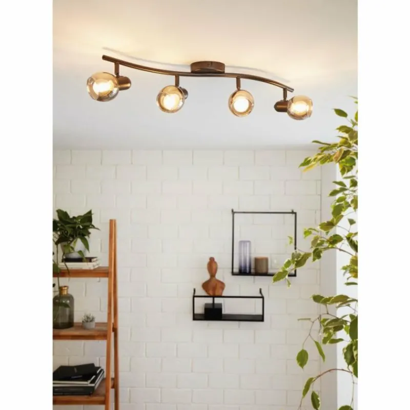 Suspension Verre Fumé-Luminaires Eglo Spot de plafond EGLO POLLICA Noir, 4 lumières