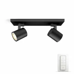 Luminaires Philips Spot de plafond, kit de base Philips Hue Ambiance White Runner Noir, 2 lumières, Télécommandes