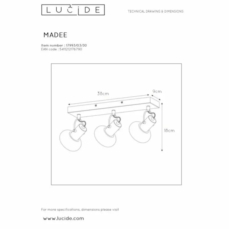 Luminaires Lucide Spot de plafond Lucide MADEE Noir, 3 lumières