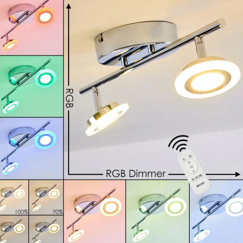 hofstein Spot de plafond Lucy LED Chrome, 2 lumières, Télécommandes, Changeur de couleurs