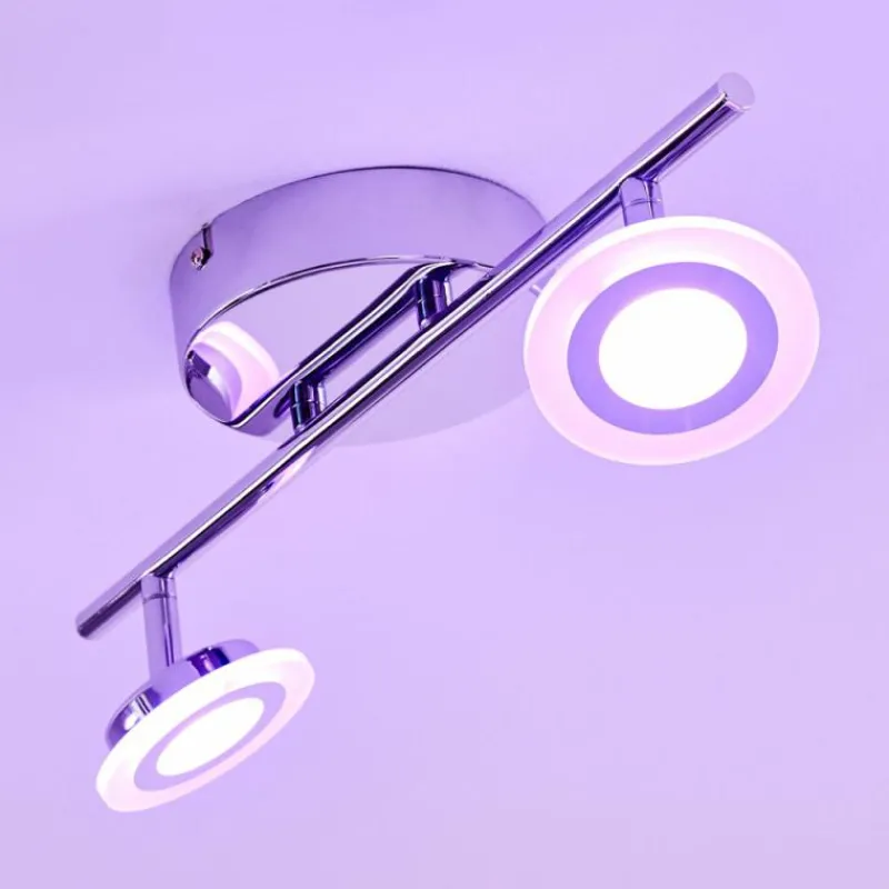 hofstein Spot de plafond Lucy LED Chrome, 2 lumières, Télécommandes, Changeur de couleurs
