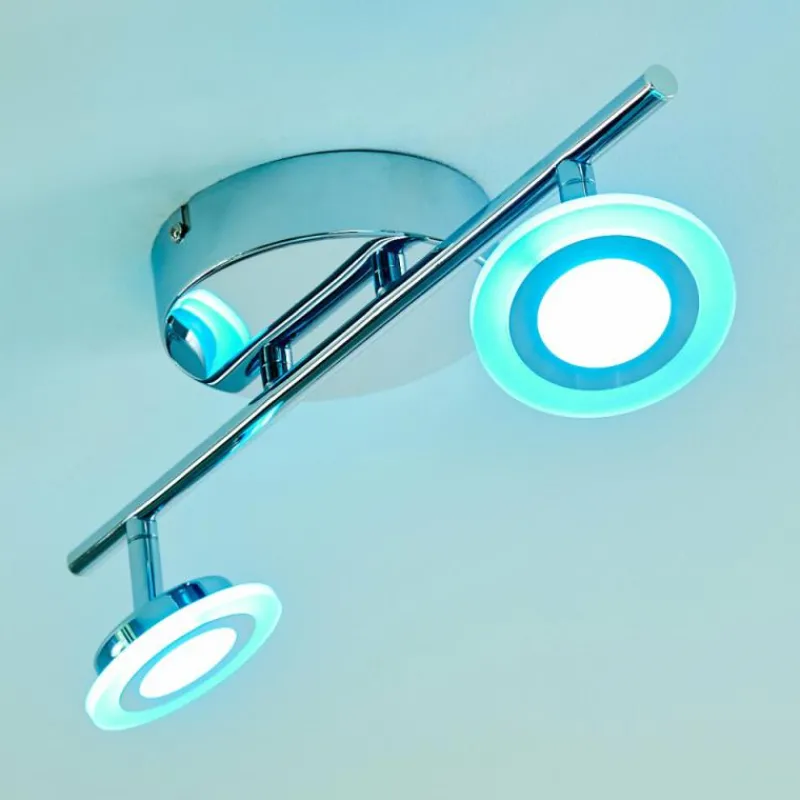 hofstein Spot de plafond Lucy LED Chrome, 2 lumières, Télécommandes, Changeur de couleurs