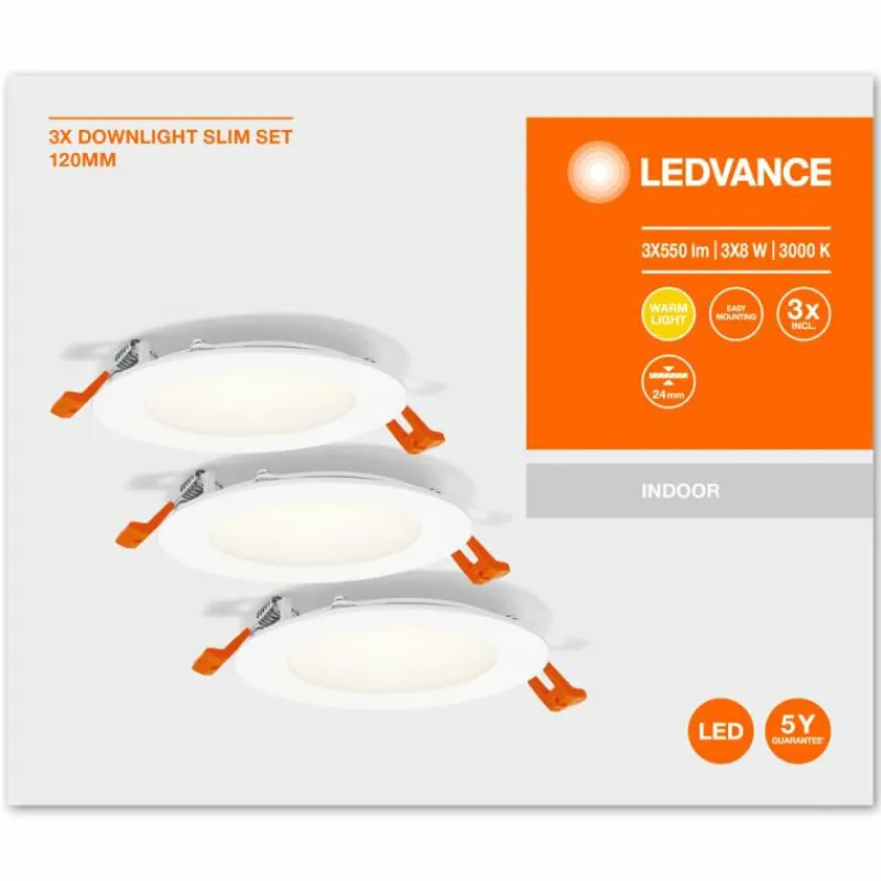 Luminaires Ledvance Spot encastrable LEDVANCE DOWNLIGHT SLIM Blanc, 3 lumières* Luminaires Encastrés