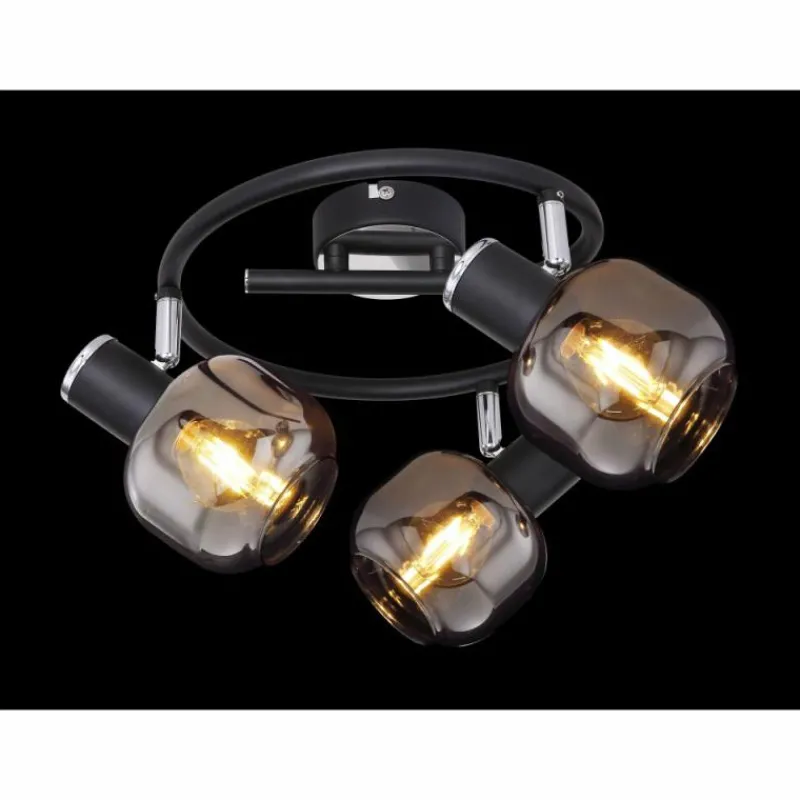 Suspension Verre Fumé-Luminaires Globo Lighting Spot Globo ORNELA Noir, 3 lumières