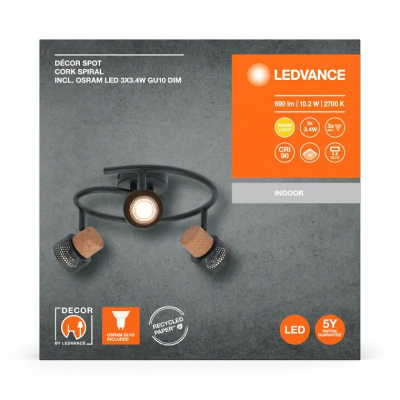 Lampes En Bois-Luminaires Ledvance Spot Plafonnier LED Noir, 3 lumières