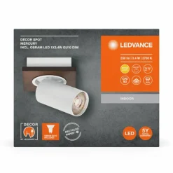 Lampes En Bois-Luminaires Ledvance Spot Plafonnier LED Couleur bois, Blanc, 1 lumière
