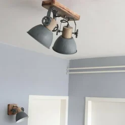 Lampes En Bois-Luminaires Steinhauer Spot Steinhauer GEARWOOD Gris, 2 lumières