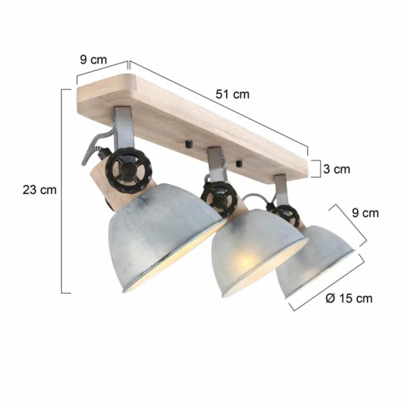 Lampes Industrielles-Luminaires Steinhauer Spot Steinhauer Gearwood Bois clair, 3 lumières