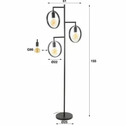 hofstein Stehleuchte Lampadaire Anthracite, 3 lumières* Lampadaires Et Lampes Sur Pied