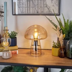 hofstein Style champignon Almagre Lampe à poser Noir, 1 lumière