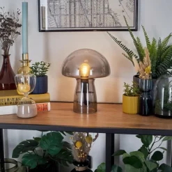 hofstein Style champignon Almagre Lampe à poser Noir, 1 lumière