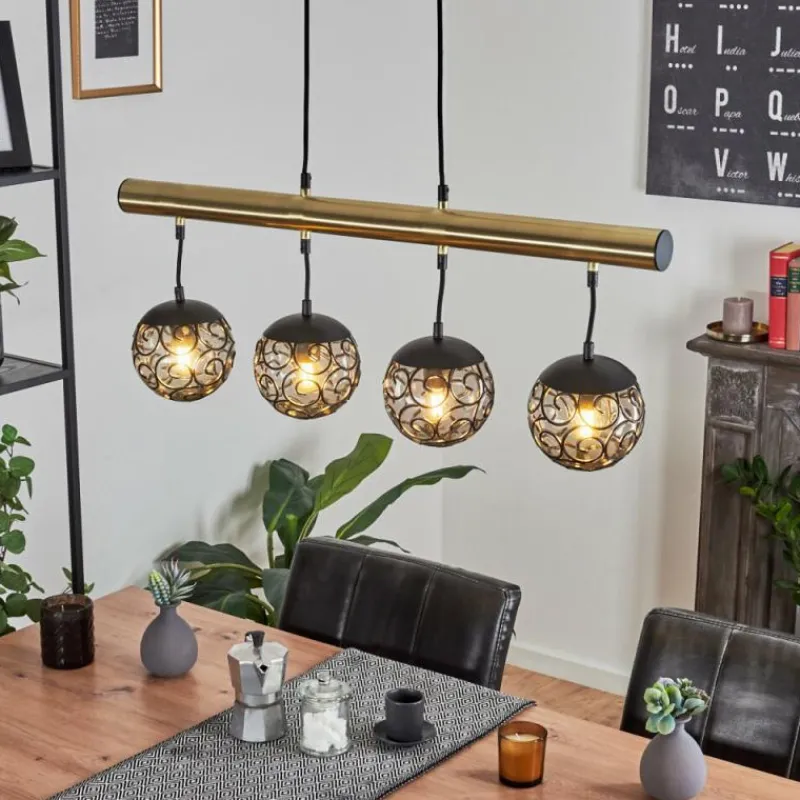 Luminaires Rustiques-hofstein Suspension Abodaneira Laiton, Noir, 4 lumières