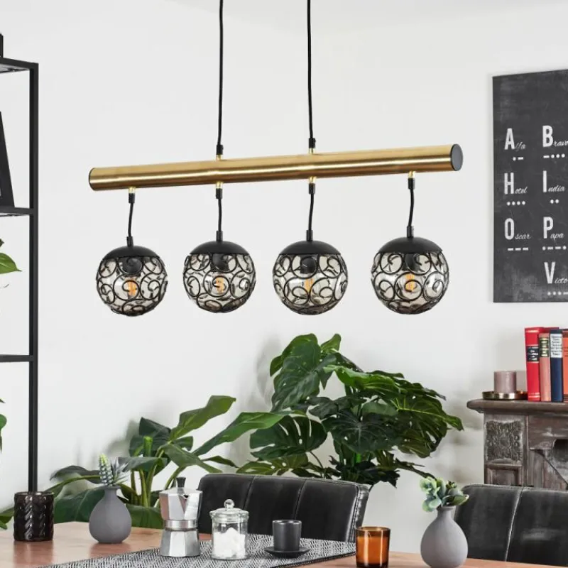 Luminaires Rustiques-hofstein Suspension Abodaneira Laiton, Noir, 4 lumières