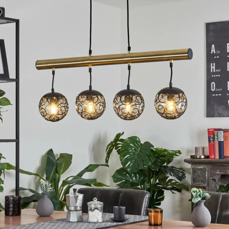 Luminaires Rustiques-hofstein Suspension Abodaneira Laiton, Noir, 4 lumières