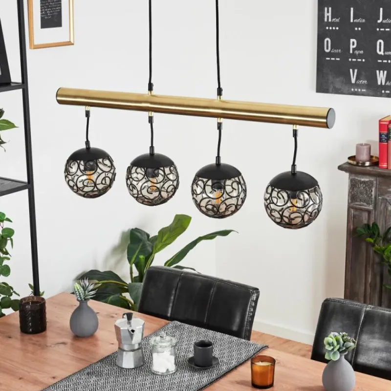 Luminaires Rustiques-hofstein Suspension Abodaneira Laiton, Noir, 4 lumières