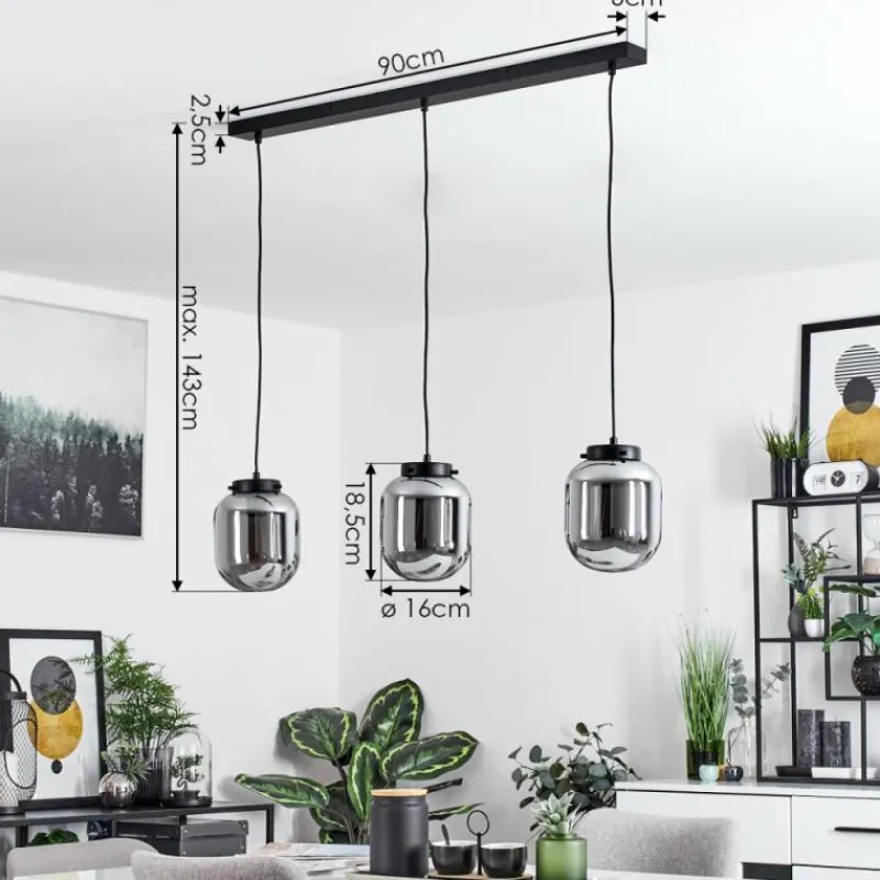 Suspension Verre Fumé-hofstein Suspension Arieux Noir, 3 lumières
