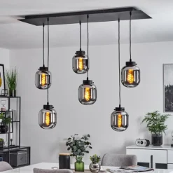 Suspension Verre Fumé-hofstein Suspension Arieux Noir, 6 lumières