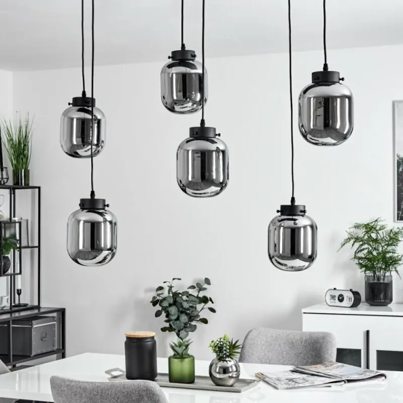 Suspension Verre Fumé-hofstein Suspension Arieux Noir, 6 lumières