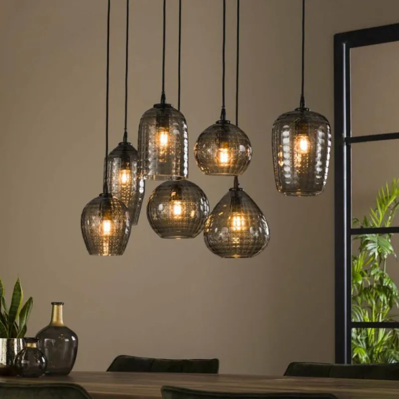 Suspension Verre Fumé-hofstein Suspension Barcarena Noir, 7 lumières