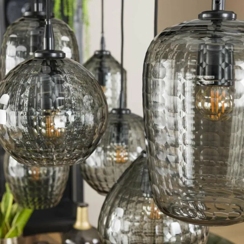 Suspension Verre Fumé-hofstein Suspension Barcarena Noir, 7 lumières