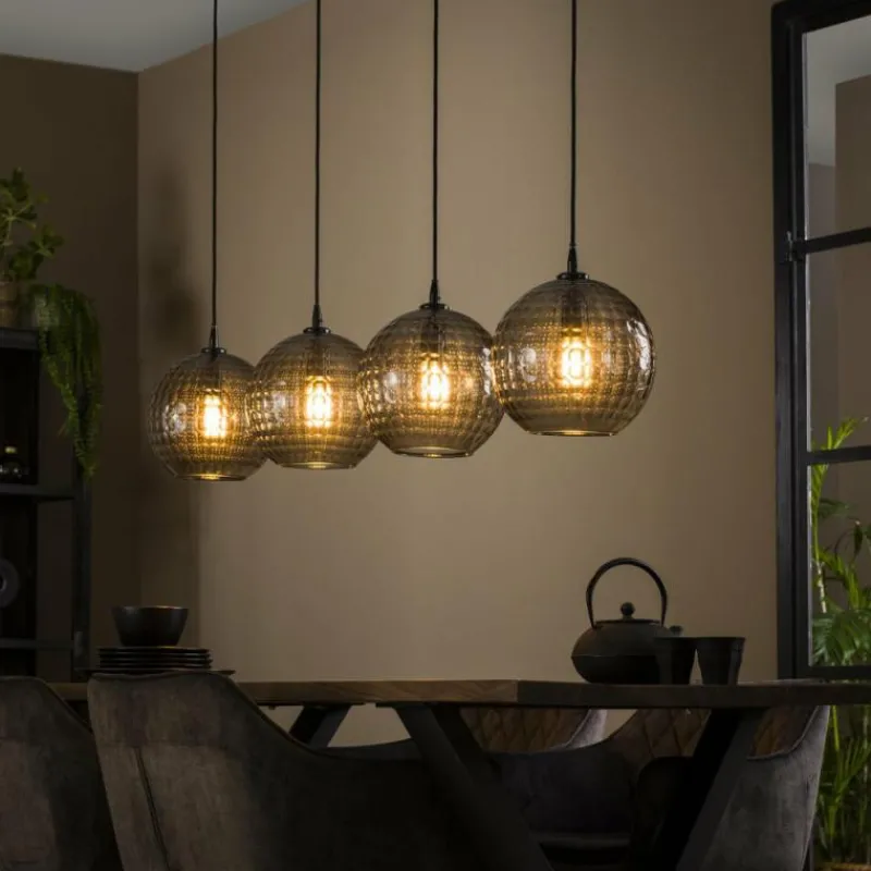 Suspension Verre Fumé-hofstein Suspension Barcarena Noir, 4 lumières