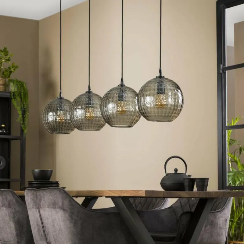 Suspension Verre Fumé-hofstein Suspension Barcarena Noir, 4 lumières