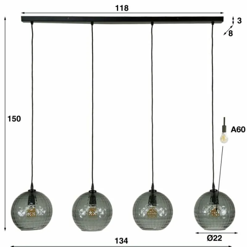 Suspension Verre Fumé-hofstein Suspension Barcarena Noir, 4 lumières