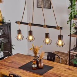 Style Boho-Chic-hofstein Suspension Bardhaman Écru, Noir, 4 lumières