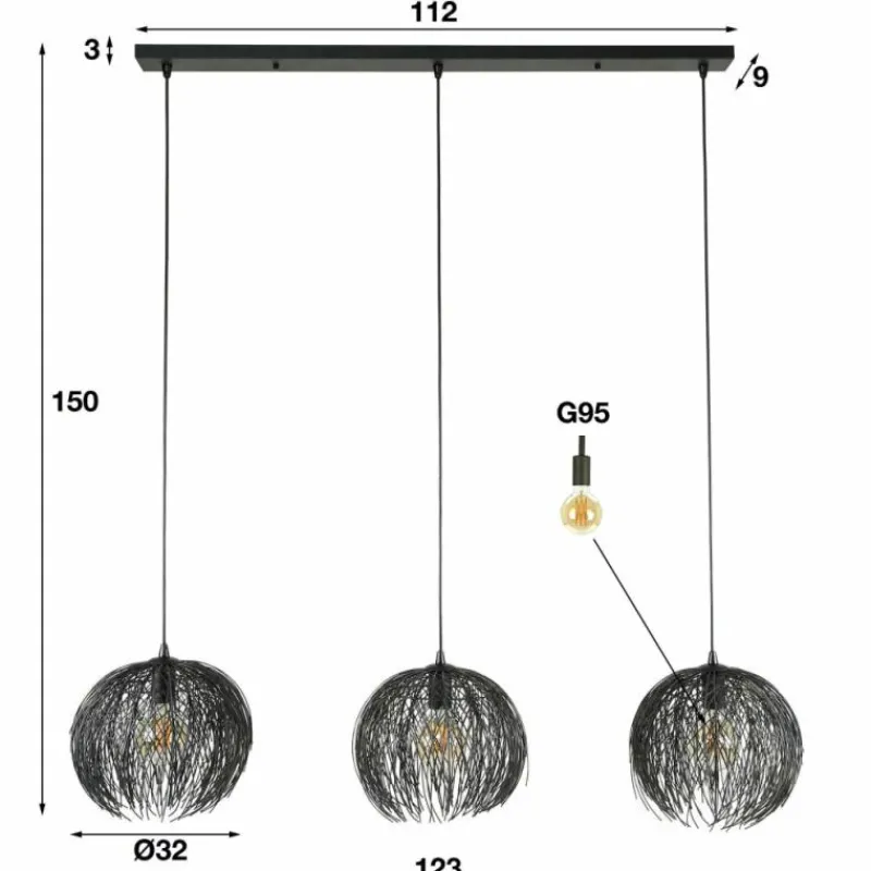 Lampes Industrielles-hofstein Suspension Beach Brun, Noir, 3 lumières