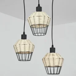 Luminaires Scandinaves-hofstein Suspension Benagil Bois clair, Noir, 3 lumières