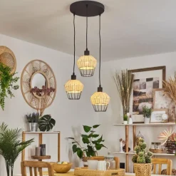 Luminaires Scandinaves-hofstein Suspension Benagil Bois clair, Noir, 3 lumières