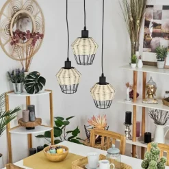 Luminaires Scandinaves-hofstein Suspension Benagil Bois clair, Noir, 3 lumières