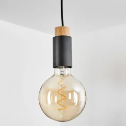 Lampes Vintages & Rétros-hofstein Suspension Brenier Bois foncé, Noir, 1 lumière