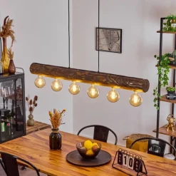 Luminaires Scandinaves-hofstein Suspension Canedo Bois foncé, Noir, 6 lumières