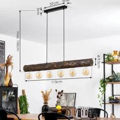 Luminaires Scandinaves-hofstein Suspension Canedo Bois foncé, Noir, 6 lumières