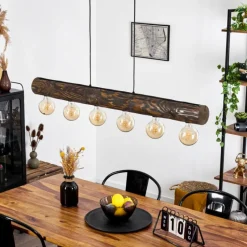 Luminaires Scandinaves-hofstein Suspension Canedo Bois foncé, Noir, 6 lumières