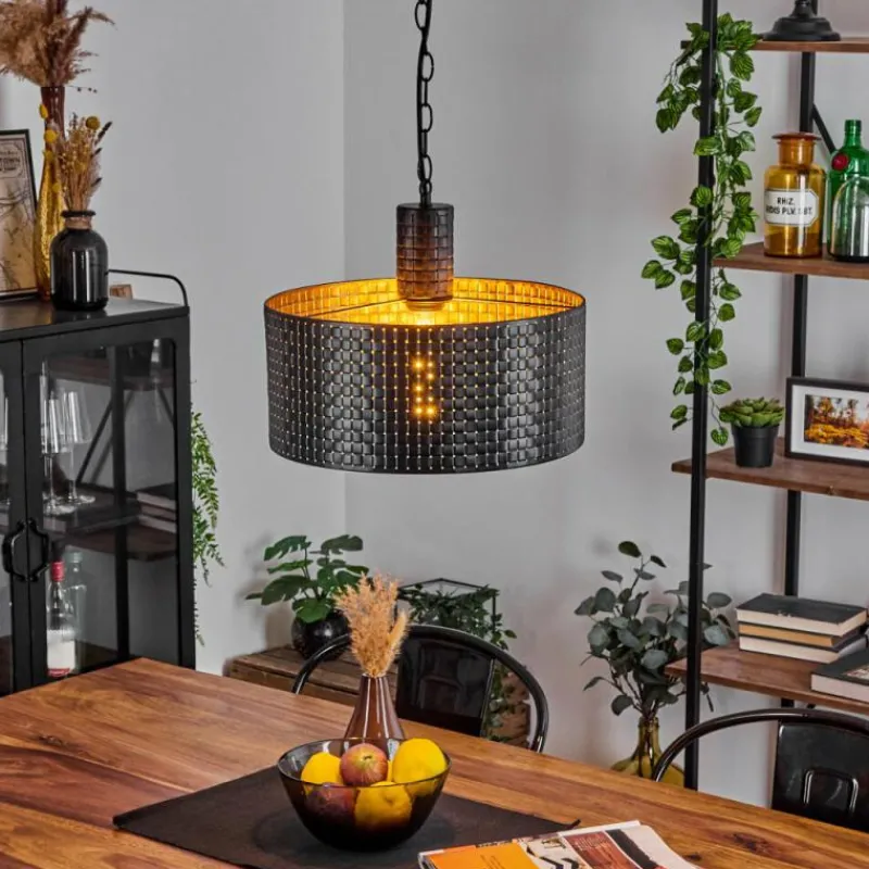 Lampes Dorées-hofstein Suspension Chabian Brun, Couleur bois, Noir, 1 lumière