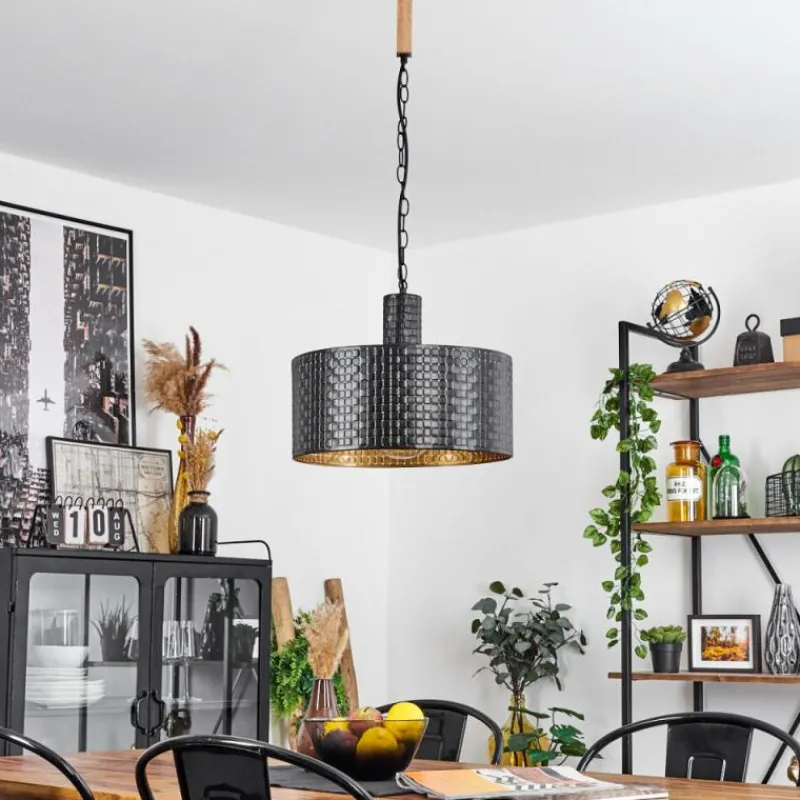 Lampes Dorées-hofstein Suspension Chabian Brun, Couleur bois, Noir, 1 lumière