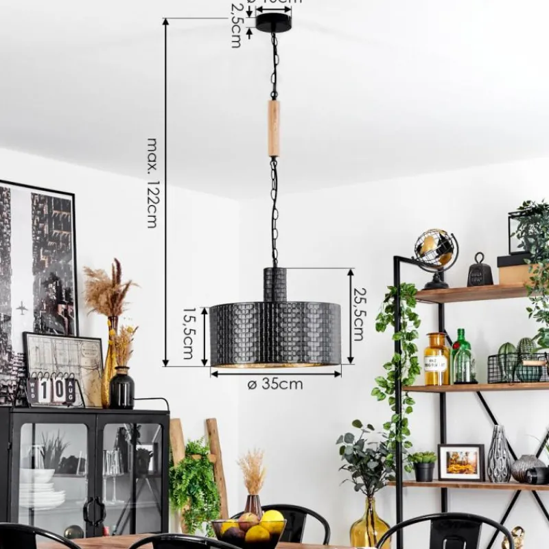 Lampes Dorées-hofstein Suspension Chabian Brun, Couleur bois, Noir, 1 lumière