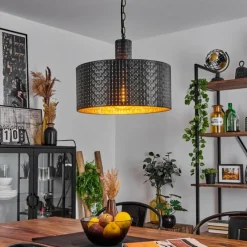 Lampes Dorées-hofstein Suspension Chabian Brun, Couleur bois, Noir, 1 lumière