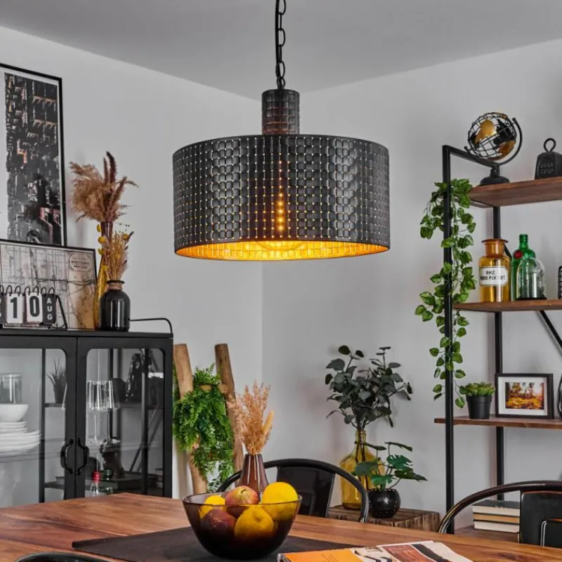 Lampes Dorées-hofstein Suspension Chabian Brun, Couleur bois, Noir, 1 lumière