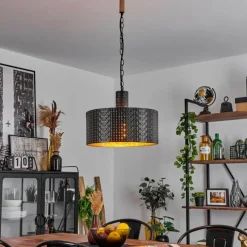 Lampes Dorées-hofstein Suspension Chabian Brun, Couleur bois, Noir, 1 lumière