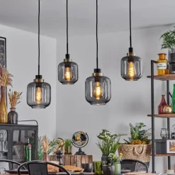 Suspension Verre Fumé-hofstein Suspension Curveira Vieux laiton, Noir, 4 lumières